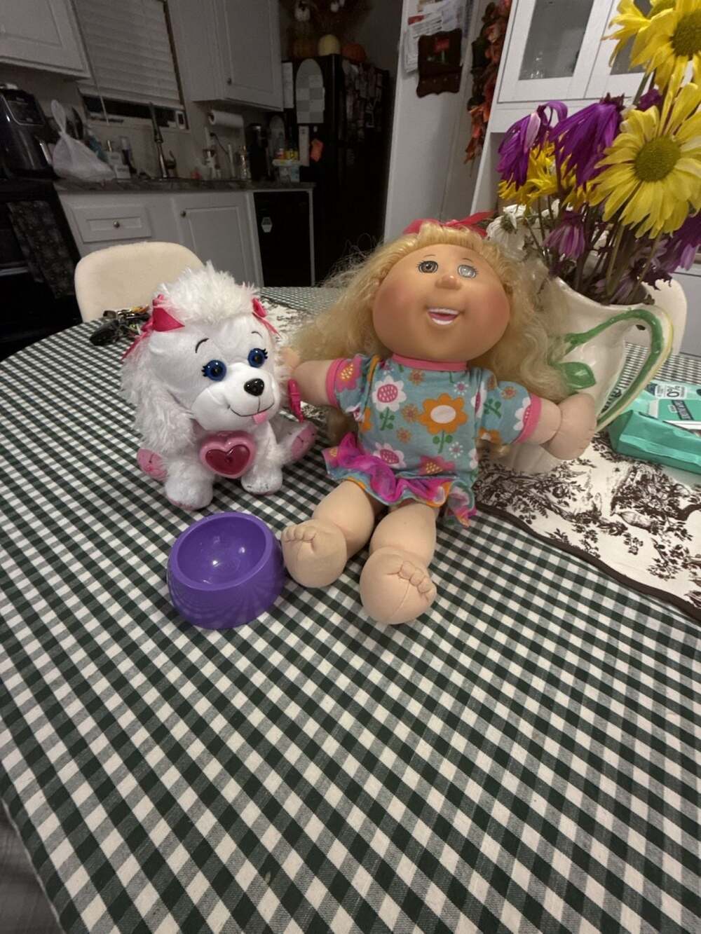 Cabbage Patch Kids Blonde Doll Adoptimals Puppy Dog Bowl Accessory Bundle